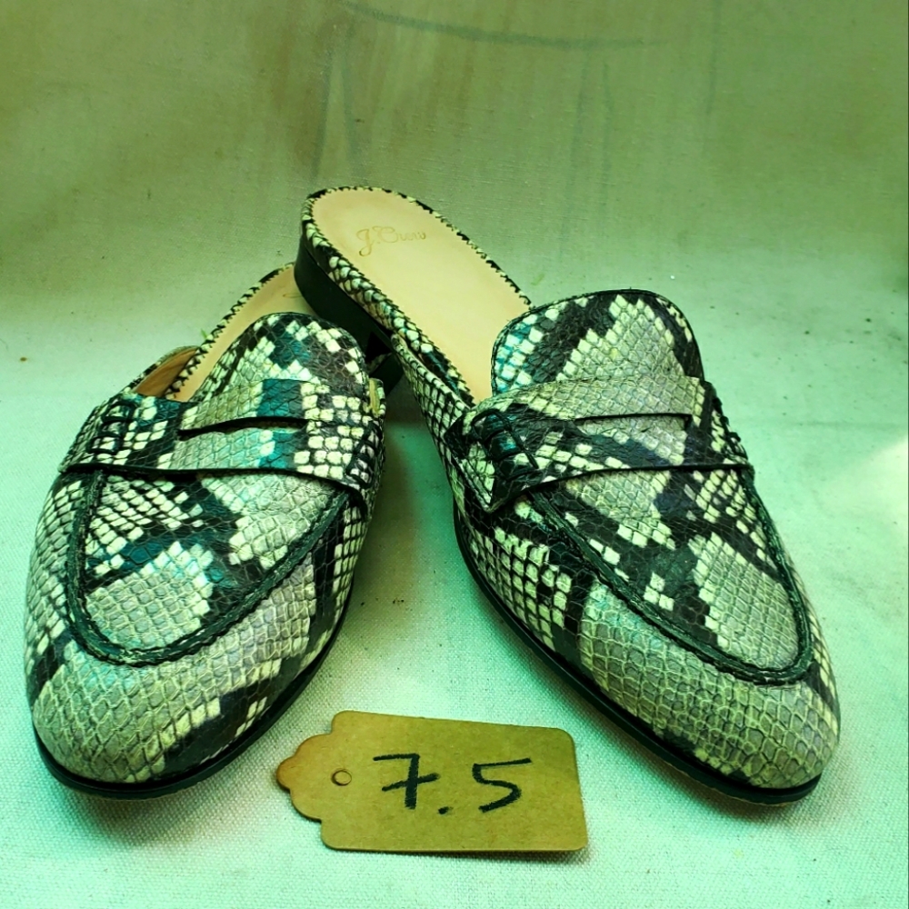 J Crew Snake Print Loafer Mules. like new